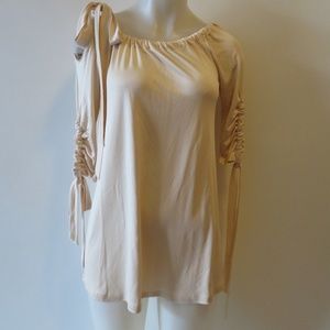 LA ROX BEIGE 3/4 SLEEEVE SILK TOP SIZE-XS*